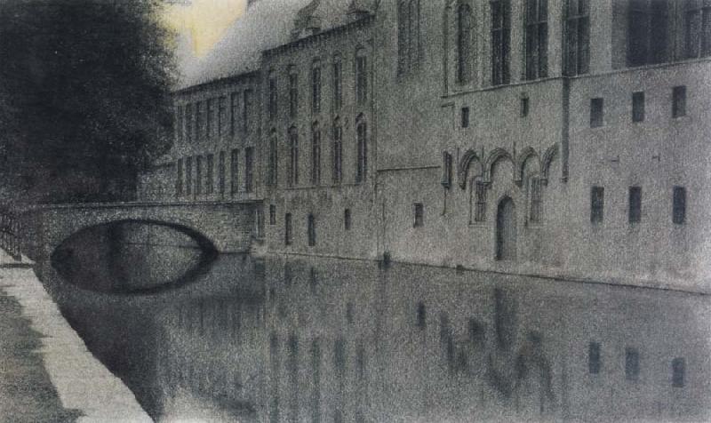 Fernand Khnopff memory of Flanders A canal France oil painting art